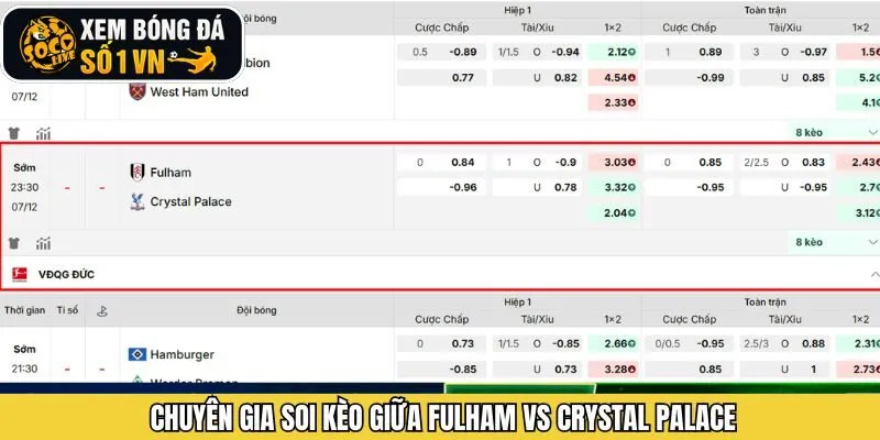 Socolive soi kèo Fulham - Crystal Palace