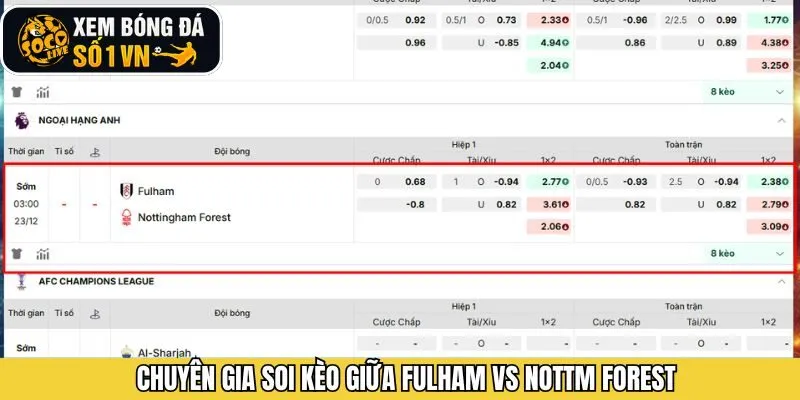 Soi kèo trận đấu giữa Fulham và Nottm Forest chính xác nhất