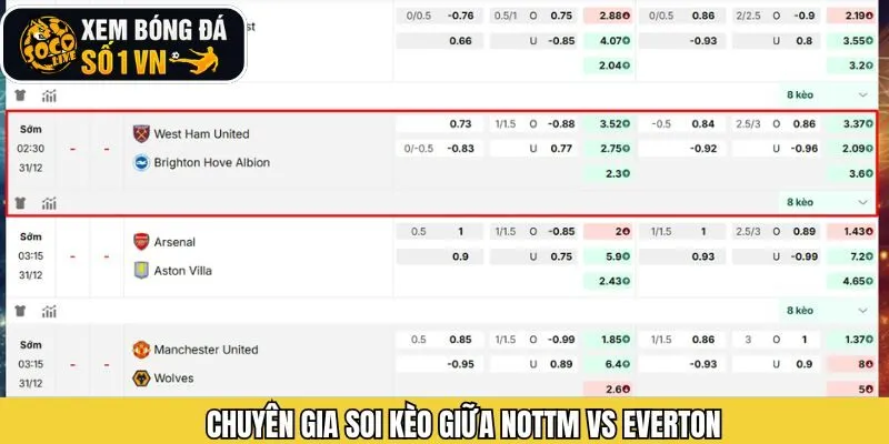 Soi kèo trận cầu giữa Nottm - Everton